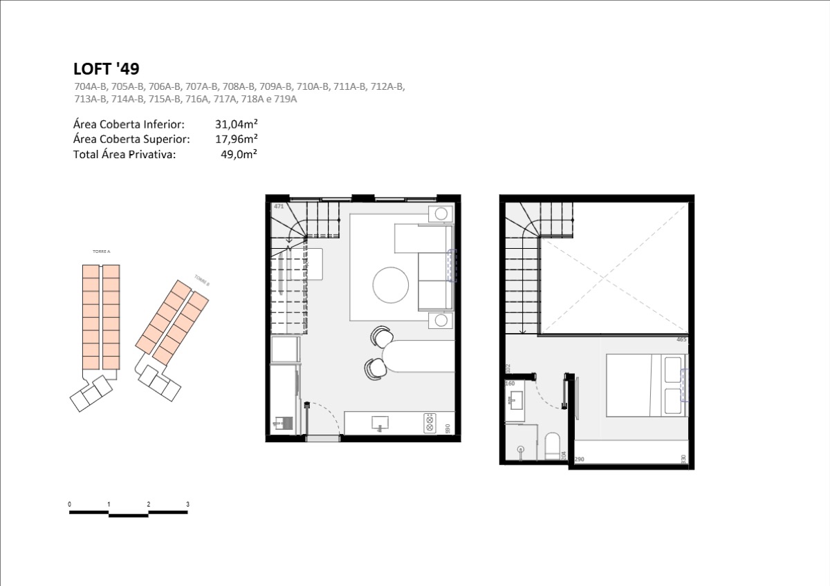 Planta Loft 49m² - Next Trindade